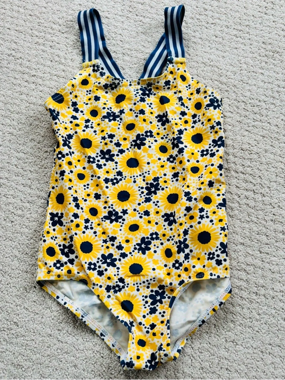 Kite Girls' Yellow Sunflower One-Piece Swimsuit with Navy Straps